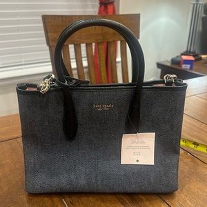 NWT Kate Spade Eva Zip Top denim bag, includes crossbody strap.